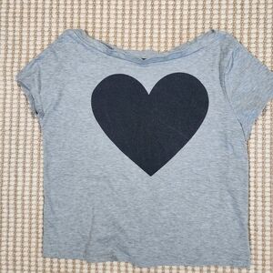 SHEIN Heather Boat Neck Gray Short Sleeve Tee with Black Heart
